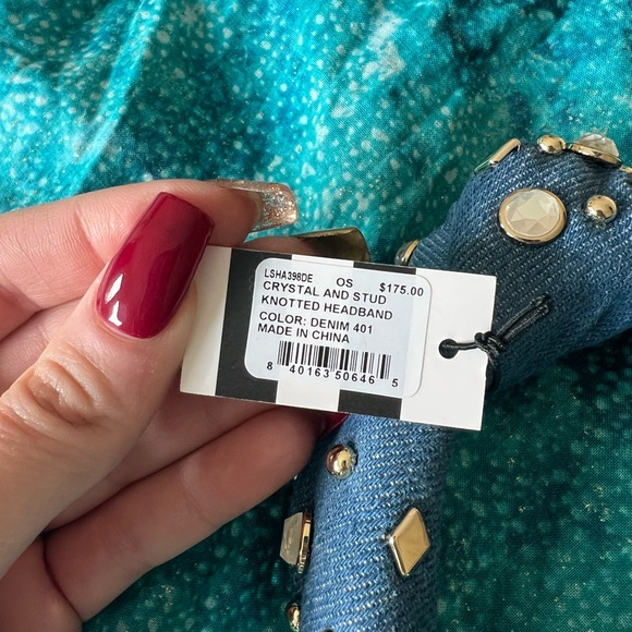 NWT - Lele Sadoughi Denim Blue Knotted Headband with Crystal and Studs! - Picture 9 of 9